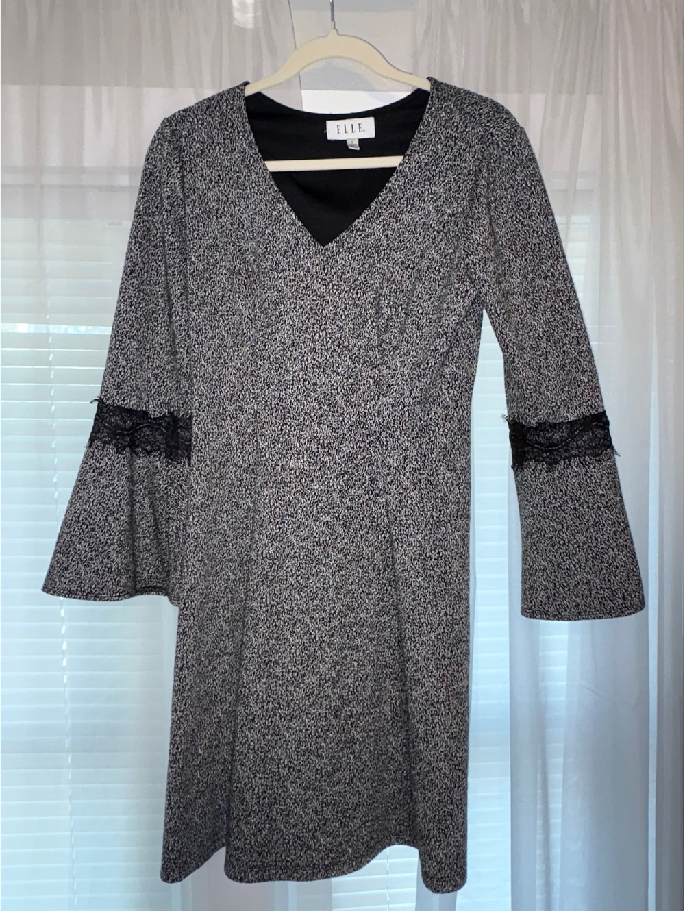 Elle gray knit dress with lace trim sleeves